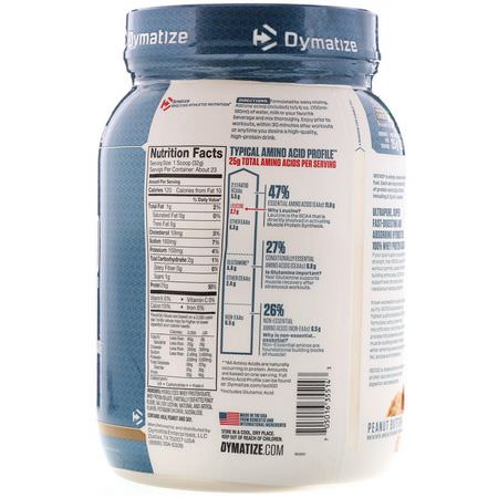 乳清蛋白, 運動營養: Dymatize Nutrition, ISO 100 Hydrolyzed, 100% Whey Protein Isolate, Peanut Butter, 1.6 lbs (725 g)