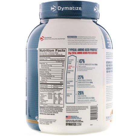 乳清蛋白, 運動營養: Dymatize Nutrition, ISO 100 Hydrolyzed, 100% Whey Protein Isolate, Peanut Butter, 3 lbs (1.4 kg)