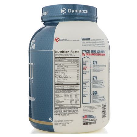 乳清蛋白, 運動營養: Dymatize Nutrition, ISO100 Hydrolyzed, 100% Whey Protein Isolate, Gourmet Vanilla, 3 lb (1.4 kg)