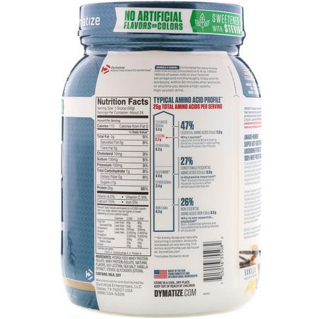 乳清蛋白, 運動營養: Dymatize Nutrition, ISO100 Hydrolyzed, 100% Whey Protein Isolate, Natural Vanilla, 1.6 lbs (725 g)