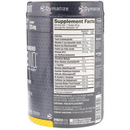 蘋果酸蘋果酸, 一氧化氮: Dymatize Nutrition, Pre-W.O, Pineapple Orange Crush, 14.11 oz (400 g)