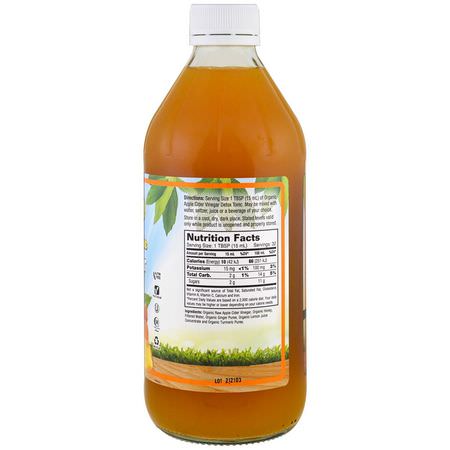 醋, 醋: Dynamic Health Laboratories, Certified Organic Apple Cider Vinegar Detox Tonic, 16 fl oz (473 ml)
