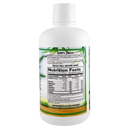 蘆薈, 消化: Dynamic Health Laboratories, Organic Aloe Vera, 100% Juice, Unflavored, 32 fl oz (946 ml)