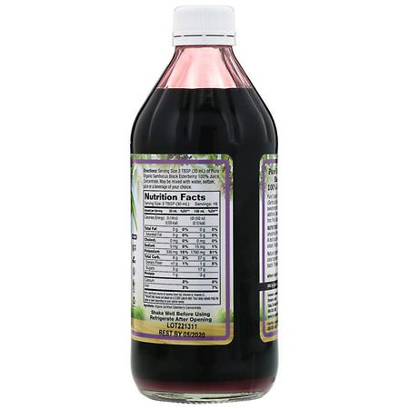 流感, 咳嗽: Dynamic Health Laboratories, Pure Sambucus Black Elderberry, 100% Juice Concentrate, Unsweetened, 16 fl oz (473 ml)