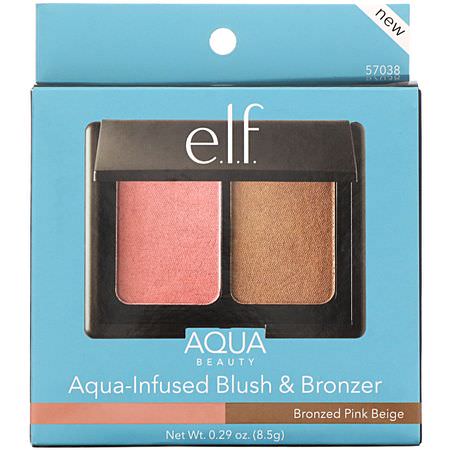 古銅色, 腮紅: E.L.F, Aqua Beauty, Aqua-Infused Blush & Bronzer, Bronzed Pink Beige, 0.29 oz (8.5 g)