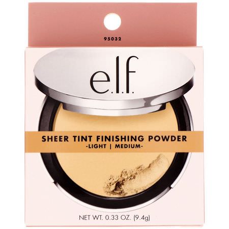 粉餅, 臉部: E.L.F, Beautifully Bare, Sheer Tint Finishing Powder, Light/Medium, 0.33 oz (9.4 g)