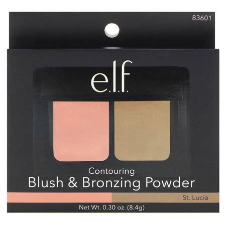 古銅色, 腮紅: E.L.F, Contouring Blush & Bronzing Powder, St Lucia, 0.30 oz (8.4 g)