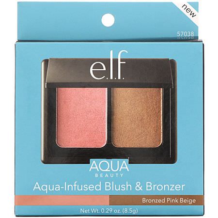 古銅色, 腮紅: E.L.F, Aqua Beauty, Aqua-Infused Blush & Bronzer, Bronzed Pink Beige, 0.29 oz (8.5 g)