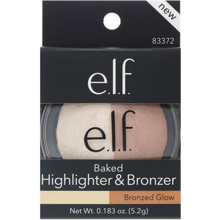 熒光筆, 古銅色: E.L.F, Baked Highlighter & Bronzer, Bronzed Glow, 0.183 oz (5.2 g)