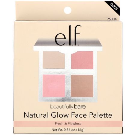 化妝調色板, 化妝: E.L.F, Beautifully Bare, Natural Glow Face Palette, Fresh & Flawless, 0.56 oz (16 g)