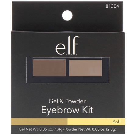 凝膠, 眉筆: E.L.F, Eyebrow Kit, Gel & Powder, Ash, Gel 0.05 oz (1.4 g) Powder 0.08 oz. (2.3 g)