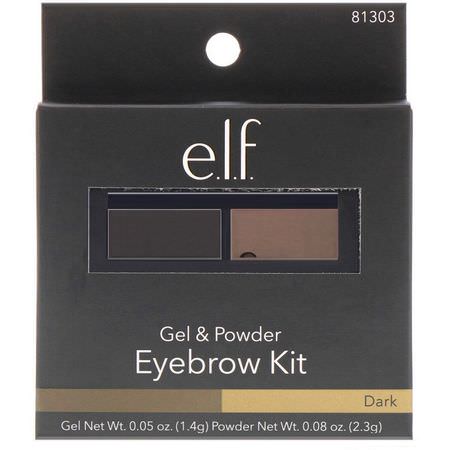 凝膠, 眉筆: E.L.F, Eyebrow Kit, Gel & Powder, Dark, Gel 0.05 oz (1.4 g) Powder 0.08 oz (2.3 g)