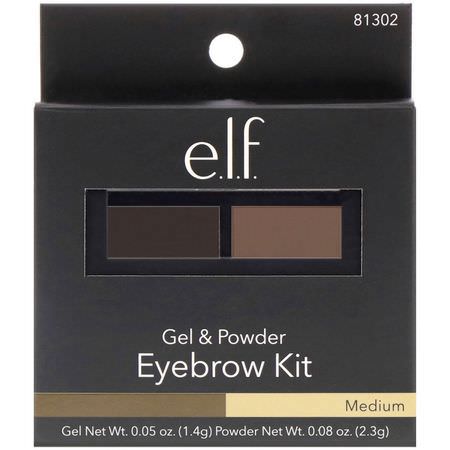 凝膠, 眉筆: E.L.F, Eyebrow Kit, Gel & Powder, Medium, Gel 0.05 oz (1.4 g) - Powder 0.08 oz (2.3 g)