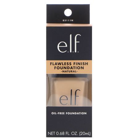 粉底液, 臉部: E.L.F, Flawless Finish Foundation, Oil Free, Natural, 0.68 fl oz (20 ml)