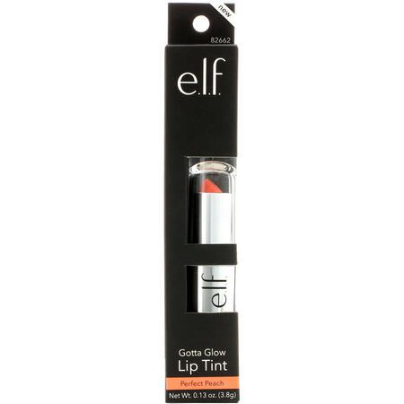 唇彩, 嘴唇: E.L.F, Gotta Glow Lip Tint, Perfect Peach, 0.13 oz (3.8 g)
