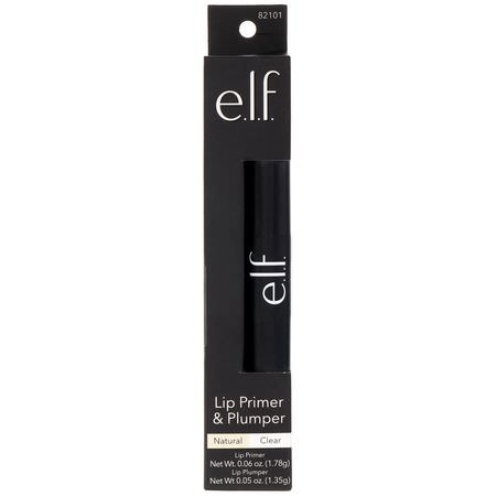 面部底漆, 臉部: E.L.F, Lip Primer & Plumper, Clear/Natural, 0.05 oz (1.6 g)/0.06 oz (1.7 g)