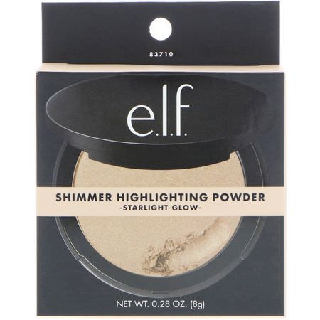 腮紅, 臉頰: E.L.F, Shimmer Highlighting Powder, Starlight Glow, 0.28 oz (8 g)