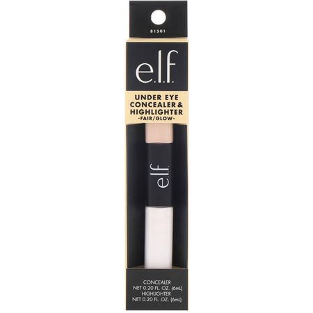 液體遮瑕膏, 臉部: E.L.F, Under Eye Concealer & Highlighter, Fair/Glow, 0.17 oz (5 g) Each