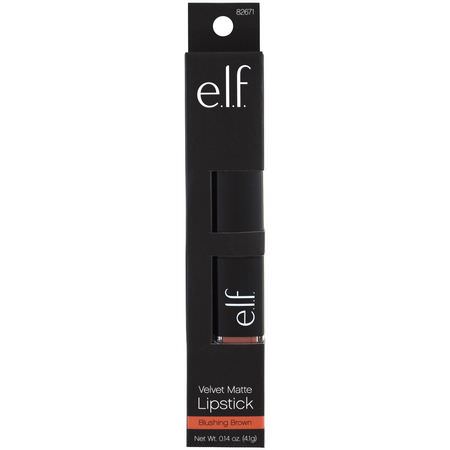 唇膏, 嘴唇: E.L.F, Velvet Matte, Lipstick, Blushing Brown, 0.14 oz (4.1 g)