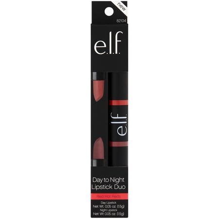 唇膏, 嘴唇: E.L.F, Day To Night, Lipstick Duo, Red Hot Reds, 0.05 oz (1.5 g)