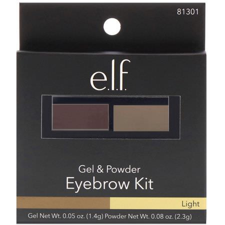 凝膠, 眉筆: E.L.F, Eyebrow Kit, Gel & Powder, Light, 0.05 oz (1.4 g), 0.08 oz (2.3 g)
