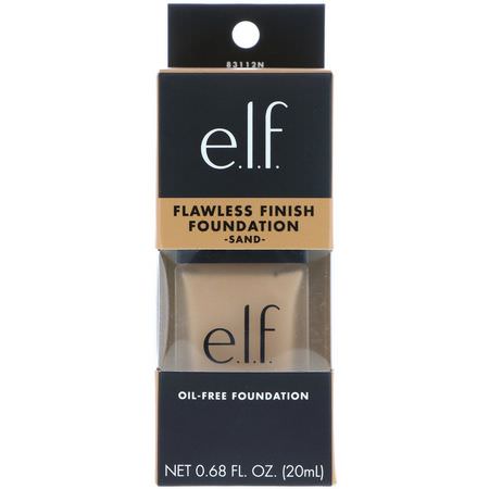 粉底液, 臉部: E.L.F, Flawless Finish Foundation, Oil Free, Sand, 0.68 fl oz (20 ml)