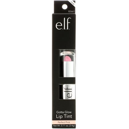 唇彩, 嘴唇: E.L.F, Gotta Glow Lip Tint, Perfect Pink, 0.11 oz (3.4 g)