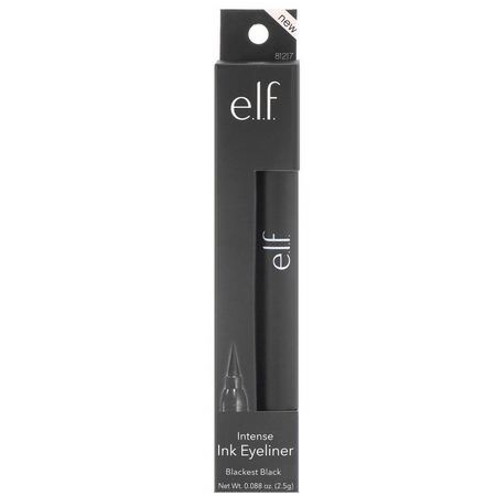 眼線筆, 眼睛: E.L.F, Intense Ink Eyeliner. Blackest Black, 0.088 oz (2.5 g)