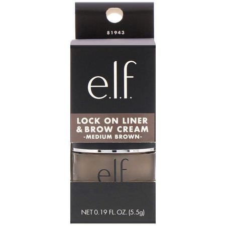 凝膠, 眉筆: E.L.F, Lock On, Liner And Brow Cream, Medium Brown, 0.19 oz (5.5 g)
