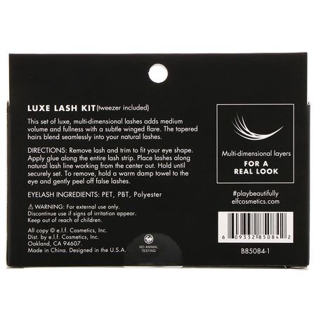 睫毛膏, 睫毛膏: E.L.F, Luxe Lash Kit, Winged & Polished, 1 Pair of Lashes & 1 Tweezer