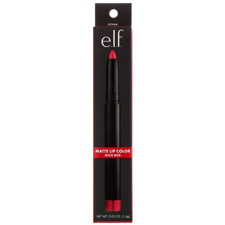 唇膏, 嘴唇: E.L.F, Matte Lip Color, Rich Red, 0.05 oz (1.4 g)