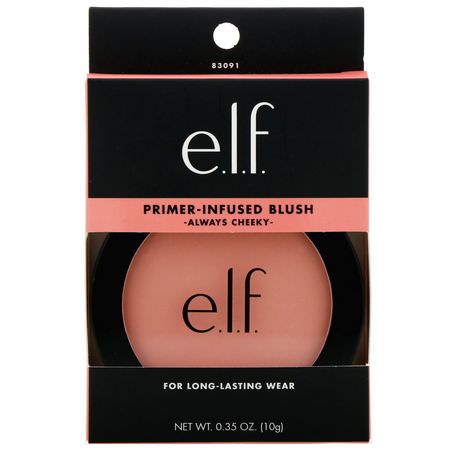 腮紅, 臉頰: E.L.F, Primer-Infused Blush, Always Cheeky, 0.35 oz (10 g)