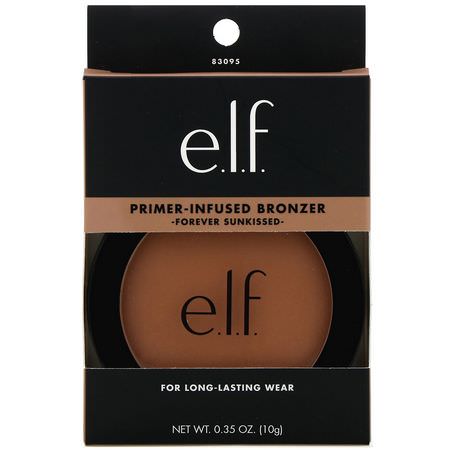 古銅色, 臉頰: E.L.F, Primer-Infused Bronzer, Forever Sunkissed, 0.35 oz (10 g)