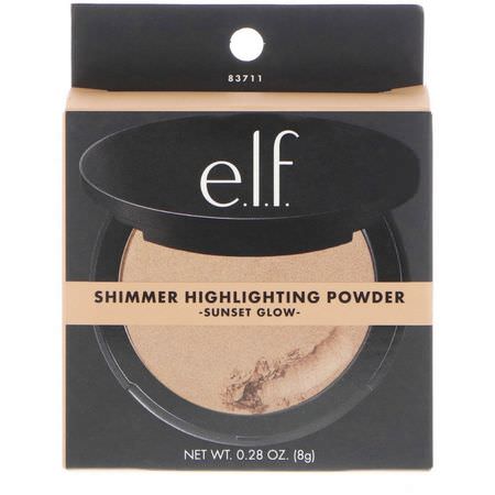 腮紅, 臉頰: E.L.F, Shimmer Highlighting Powder, Sunset Glow, 0.28 oz (8 g)