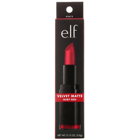 唇膏, 嘴唇: E.L.F, Velvet Matte, Lipstick, Ruby Red, 0.14 oz (4.1 g)