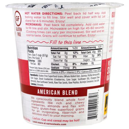 熱穀物, 燕麥片: Earnest Eats, Superfood Oatmeal, Cranberry + Almond + Flax, American Blend, 2.35 oz (67 g)