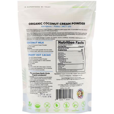 牛奶, 椰子汁: Earth Circle Organics, Organic Coconut Cream Powder, 1 lb (453.4 g)