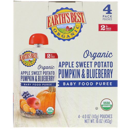 Earth's Best, Organic Apple Sweet Potato, Pumpkin & Blueberry, Baby Food Puree, 6+ Months, 4 Pouches, 4.0 oz (113 g) Each Review