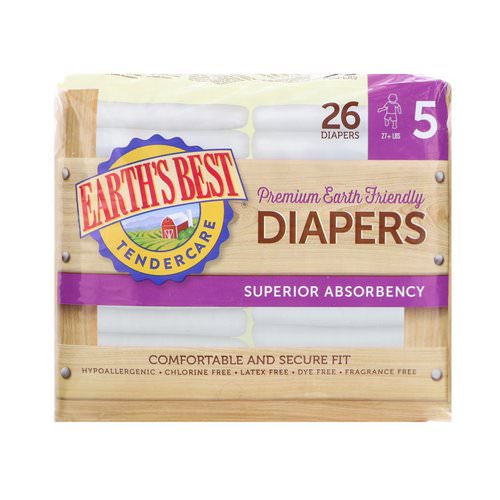 Earth's Best, TenderCare, Premium Earth Friendly, Diapers, Size 5, 27+ lbs, 26 Diapers Review