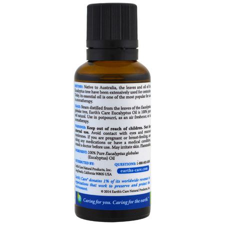 桉樹油, 香精油: Earth's Care, Eucalyptus Oil, 1 fl oz (30 ml)