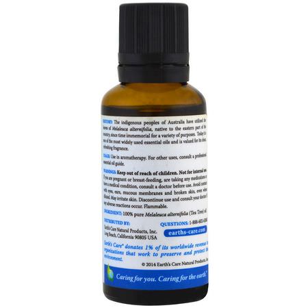 茶樹油, 清潔: Earth's Care, Tea Tree Oil, 1 fl oz (30 ml)