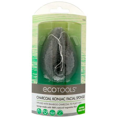 木炭或活性炭, 清潔: EcoTools, Charcoal Konjac Facial Sponge, 1 Sponge