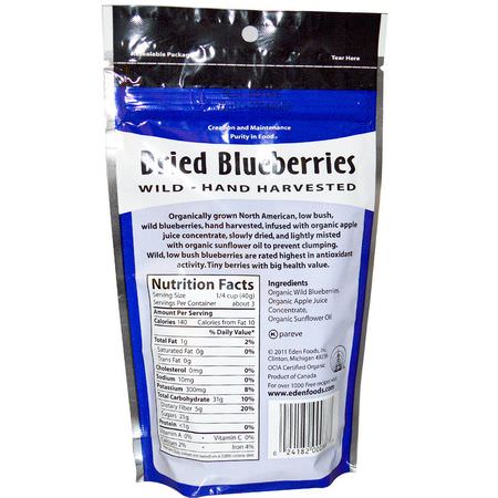 蔬菜小吃, 藍莓: Eden Foods, Organic, Dried Blueberries, 4 oz (113 g)