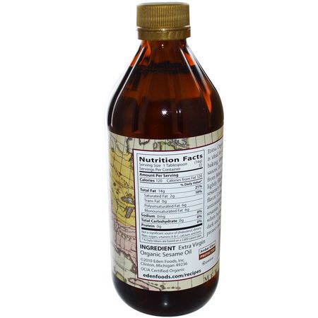 芝麻油, 醋: Eden Foods, Organic Sesame Oil, Unrefined, 16 fl oz (473 ml)