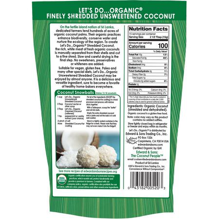椰子乾, 超級食物: Edward & Sons, Let's Do Organic, 100% Organic Unsweetened Shredded Coconut, 8 oz (227 g)