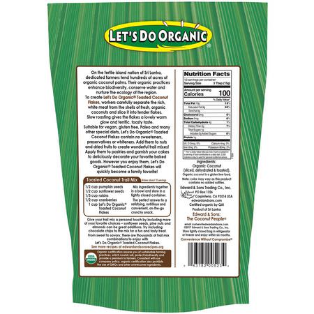 蔬菜小吃, 椰子乾: Edward & Sons, Let's Do Organic, 100% Organic Unsweetened Toasted Coconut Flakes, 7 oz (200 g)