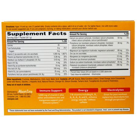 流感, 咳嗽: Emergen-C, 1,000 mg Vitamin C, Super Orange, 30 Packets, 0.32 oz (9.1 g) Each