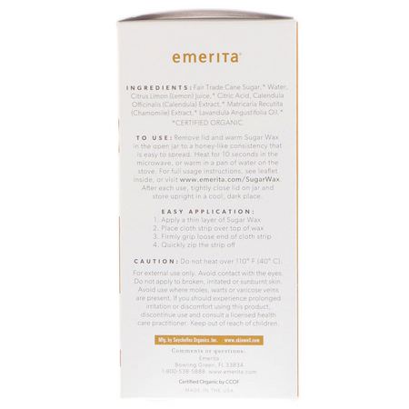 蠟, 脫毛: Emerita, Hair Removal Sugar Wax Kit for Face and Body, Organic, 5.5 oz (155 g)