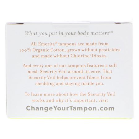 衛生棉條, 女性衛生: Emerita, Organic Cotton Tampons, Non-Applicator, Super, 20 Tampons
