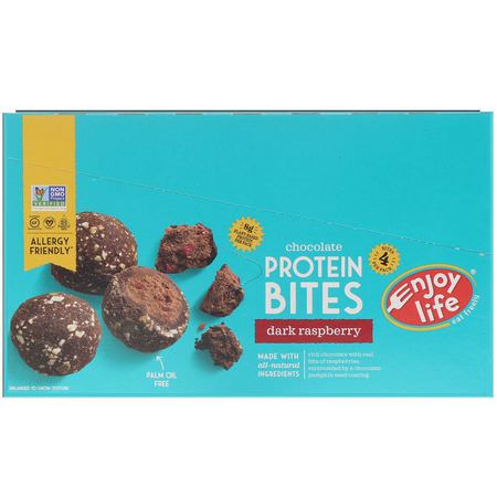 蛋白質小吃, 布朗尼蛋糕: Enjoy Life Foods, Chocolate Protein Bites, Dark Raspberry, 8 Pouches, 1.7 oz (48 g) Each